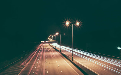 divided highway at night